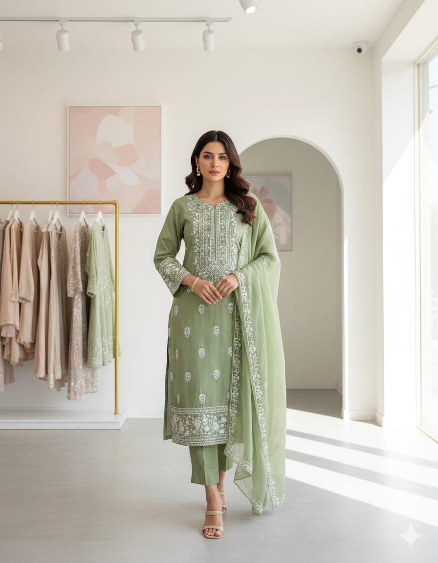 Exquisite Lawn Cotton Unstitiched 3pc Suit with Multani Embroidery - Peach Perfection - Image 5