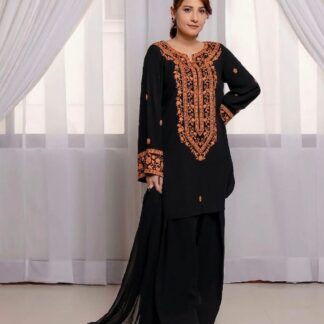 Hit Design Black Embroidered Lawn Cotton Ensemble with Chiffon Dupatta - This exquisite unstitched 3-piece suit is a true