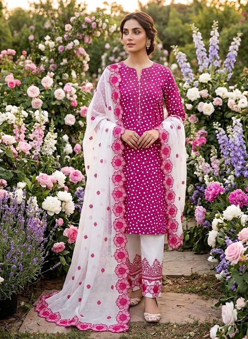 Exquisite Lawn Cotton 3-Piece Dress | Trending Cut Work Embroidery & Digital Print Collection - Image 4