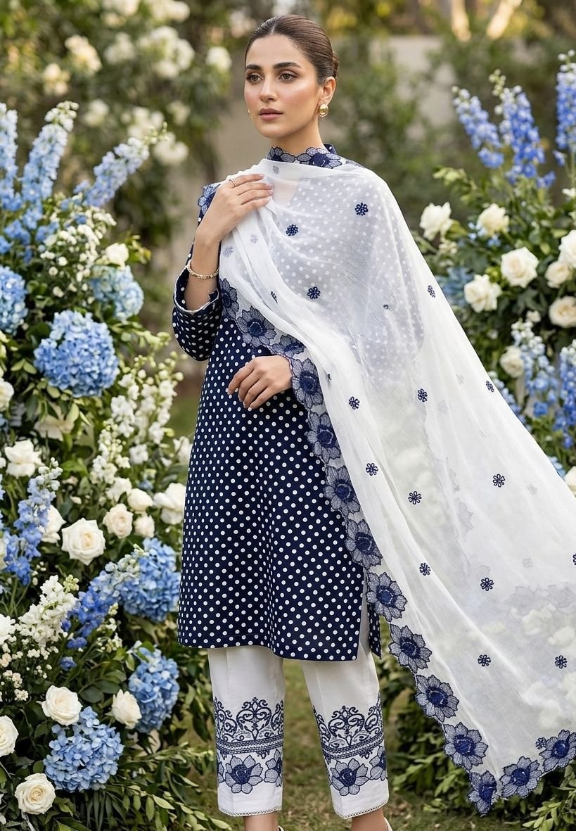 Exquisite Lawn Cotton 3-Piece Dress | Trending Cut Work Embroidery & Digital Print Collection - Image 5