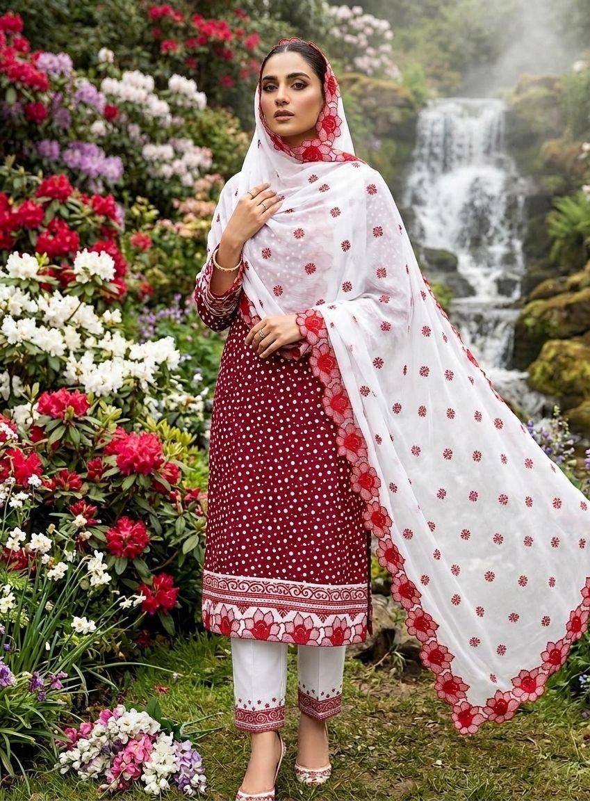Exquisite Lawn Cotton 3-Piece Dress | Trending Cut Work Embroidery & Digital Print Collection - Image 6