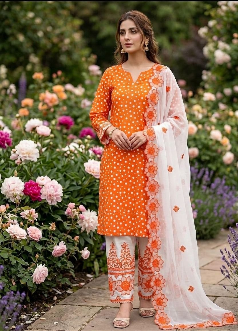 Exquisite Lawn Cotton 3-Piece Dress | Trending Cut Work Embroidery & Digital Print Collection - Image 7