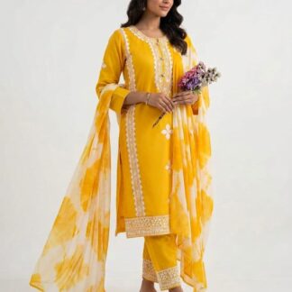 Vibrant Yellow Hand Embroidered Lawn Cotton Luxury Unstitched 3PC Suit - Discover the epitome of elegance and comfort with