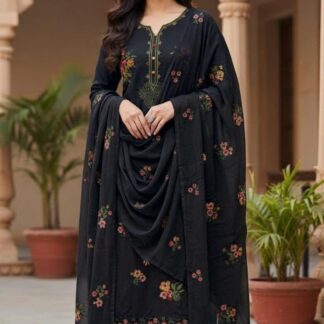 Exquisite Black Lawn Cotton Embroidered Sequence Unstitched 3-Piece Dress - Step into a world of timeless elegance and