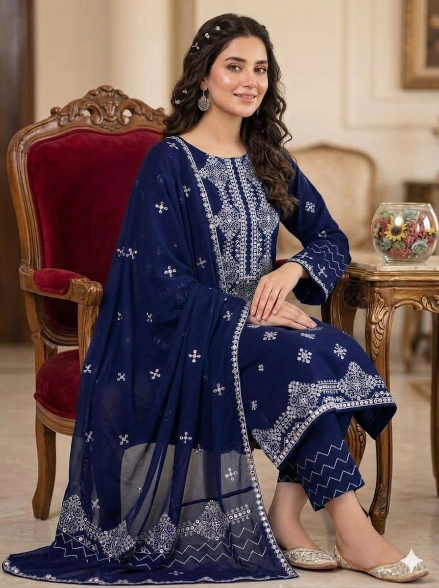 Embroidered Lawn Cotton Unstitched 3-Piece Suit for Women - Discover unparalleled elegance with our exquisite 3-piece unstitc