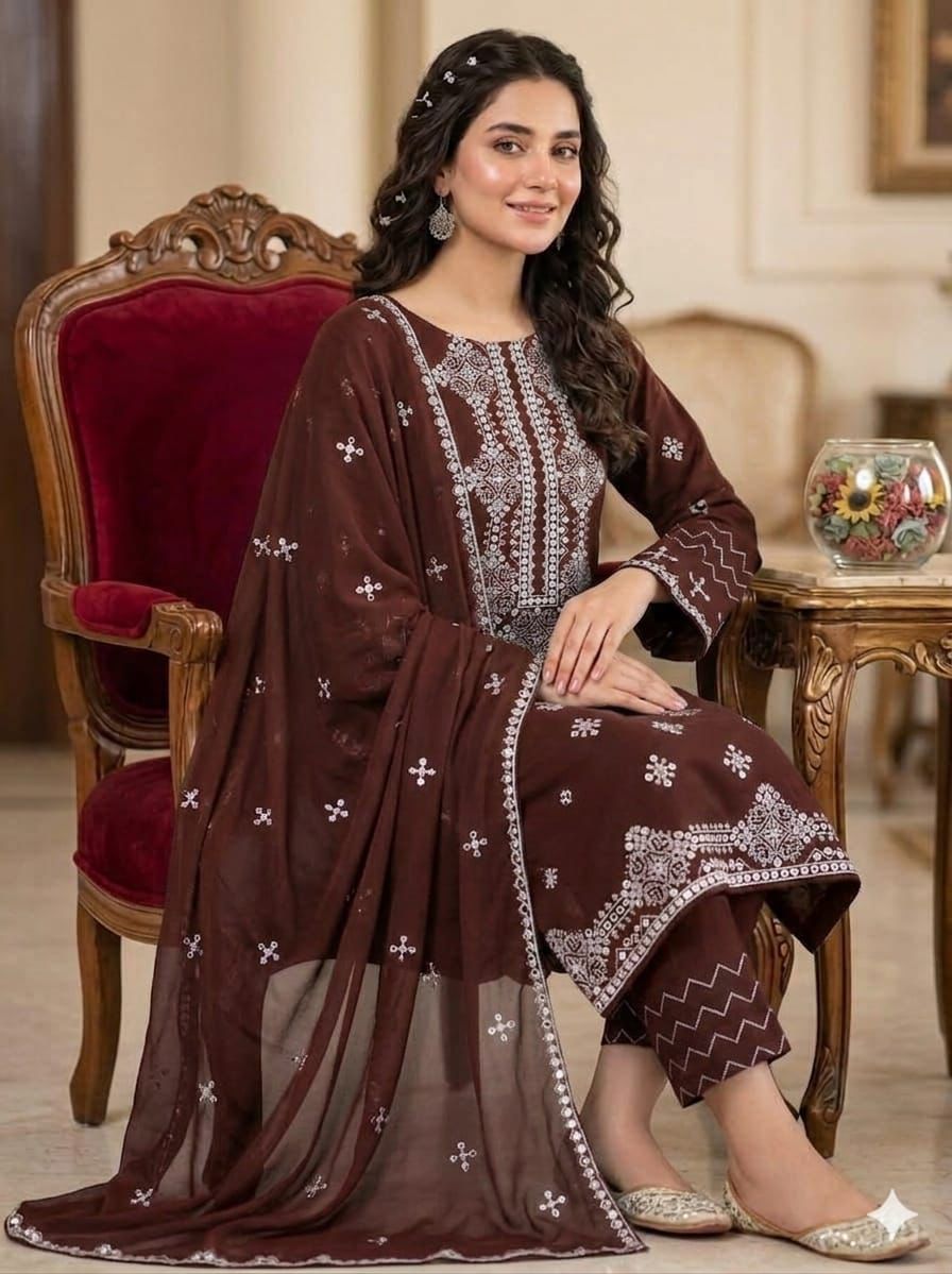 Embroidered Lawn Cotton Unstitched 3-Piece Suit for Women - Image 2