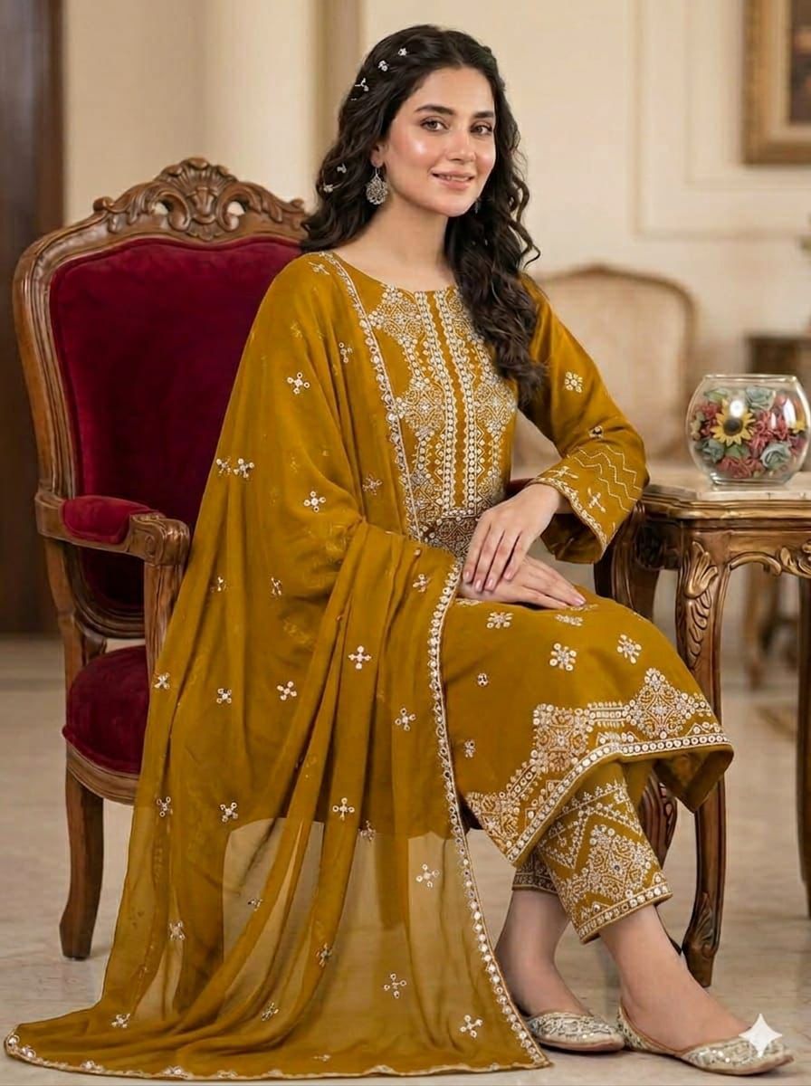 Embroidered Lawn Cotton Unstitched 3-Piece Suit for Women - Image 3