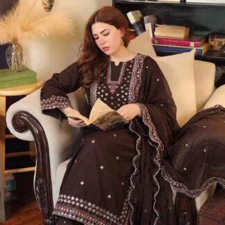 Jazmin Style Lawn Cotton 3pc Unstitched Suit with Sequence & Multi Thread Embroidery - Elevate your ethnic wardrobe with 