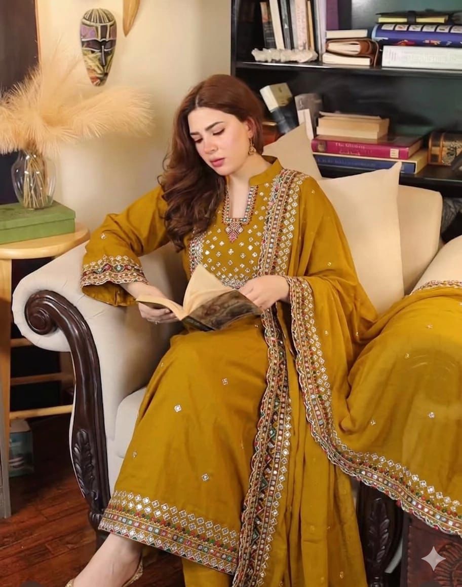 Jazmin Style Lawn Cotton 3pc Unstitched Suit with Sequence & Multi Thread Embroidery - Image 5