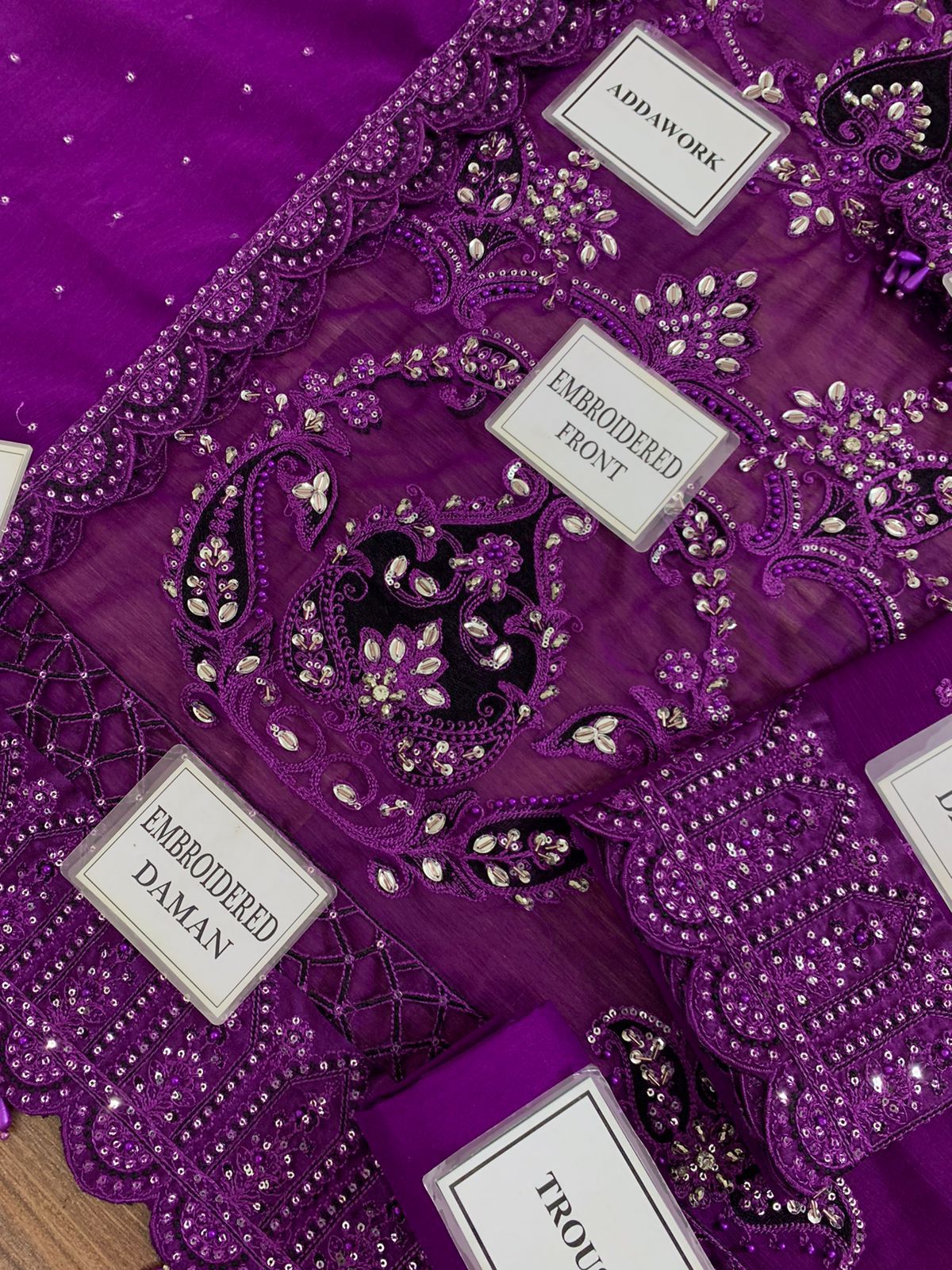 MARIA B Luxury Collection Purple Embroidered Chiffon Dress | Elegant Formal Wear - Image 3