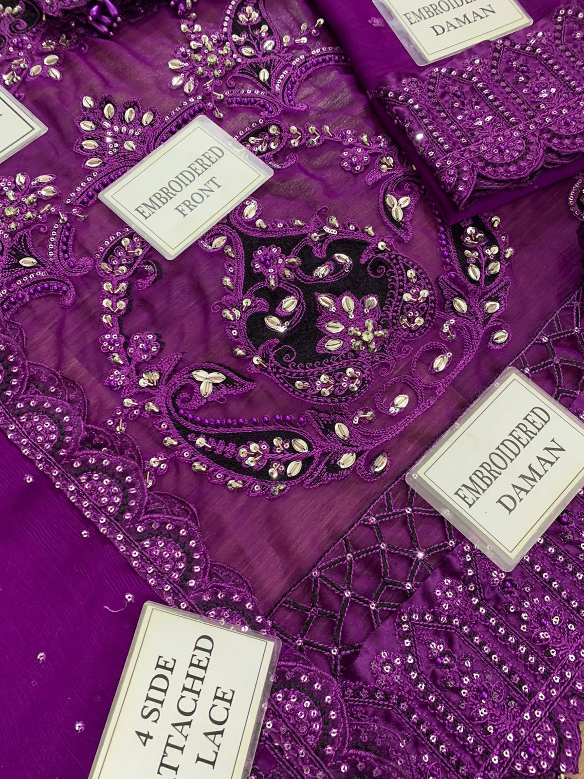 MARIA B Luxury Collection Purple Embroidered Chiffon Dress | Elegant Formal Wear - Image 5