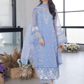 Azure Organza Embroidered Suit - Luxurious Thread & Sequins Formal Wear