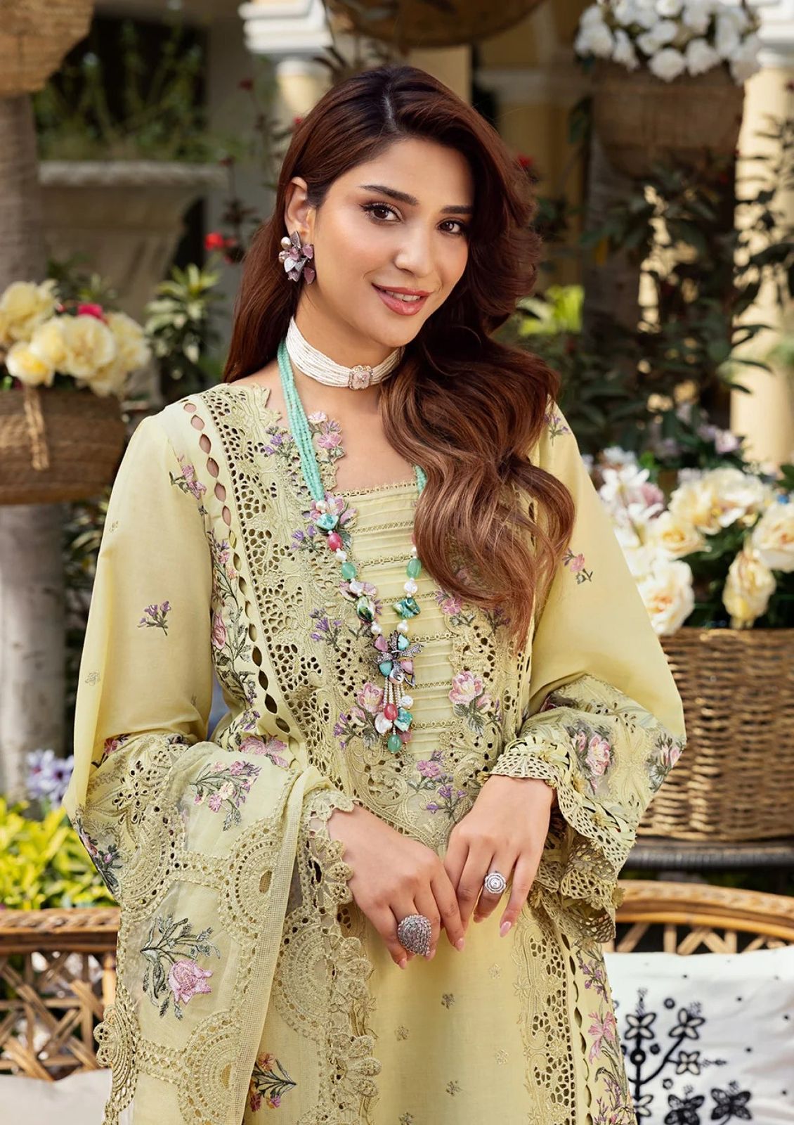 ELAF CHICKENKARI Collection: Exquisite Embroidered Cotton Organza Suit - Image 3