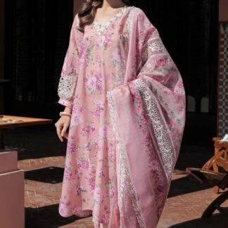 BAROQUE Unstitched Pink Floral Swiss Lawn Suit with Elegant Embroidery