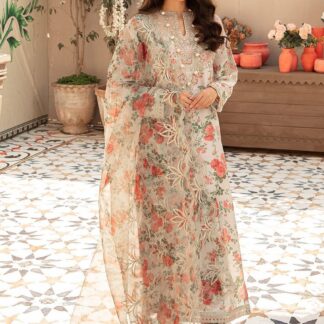 VANIYA 3 Piece Embroidered Swiss Lawn Floral Suit with Digital Cotton Net Dupatta