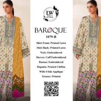 Baroque Premium Unstitched Lawn 3PC Suit | Intricate Embroidery & Chiffon Dupatta