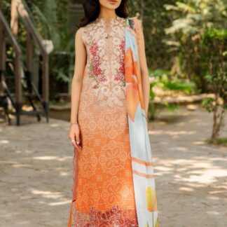 Asifa & Nabil MSSL-02 Orange Embroidered Lawn Suit with Chiffon Dupatta