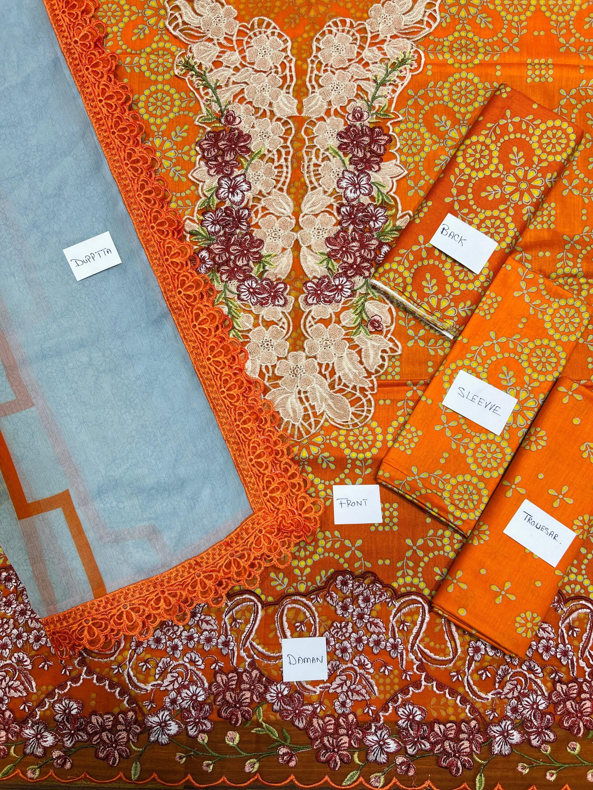 Asifa & Nabil MSSL-02 Orange Embroidered Lawn Suit with Chiffon Dupatta - Image 3