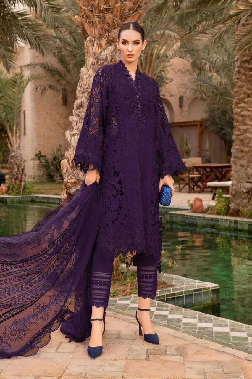 MARIA B Premium Embroidered Cotton Organza Suit | Luxury Formal Ethnic Wear - Image 2