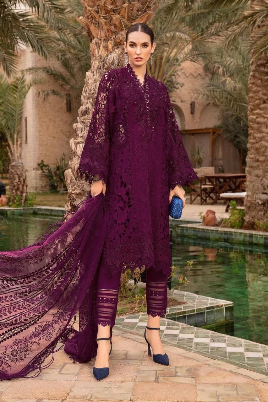 MARIA B Premium Embroidered Cotton Organza Suit | Luxury Formal Ethnic Wear - Image 3