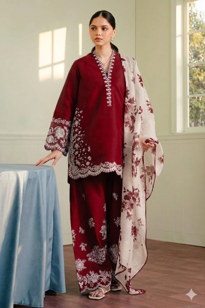 Zara Shajaha Embroidered Lawn Unstitched 3 Piece Suit - Premium Collection - The ZARA-SHAJAHA Lawn Embroidered Unstitched 3 P