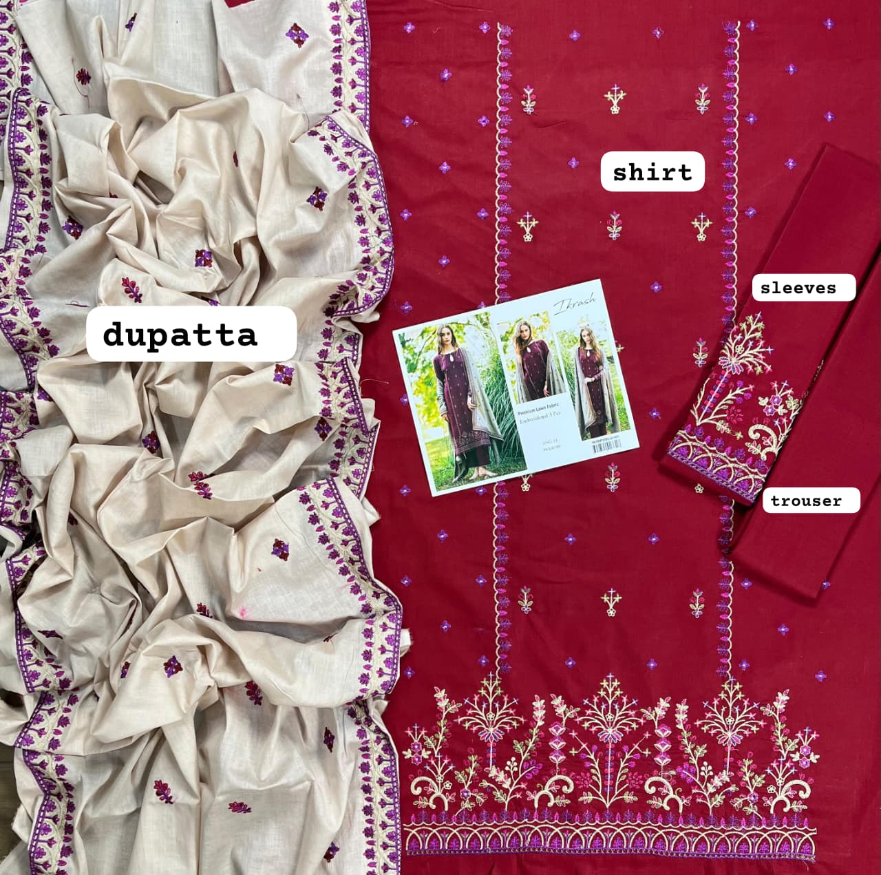 IKRASH Luxurious Embroidered Lawn Suit for Eid – Unstitched 3-Piece - Image 3
