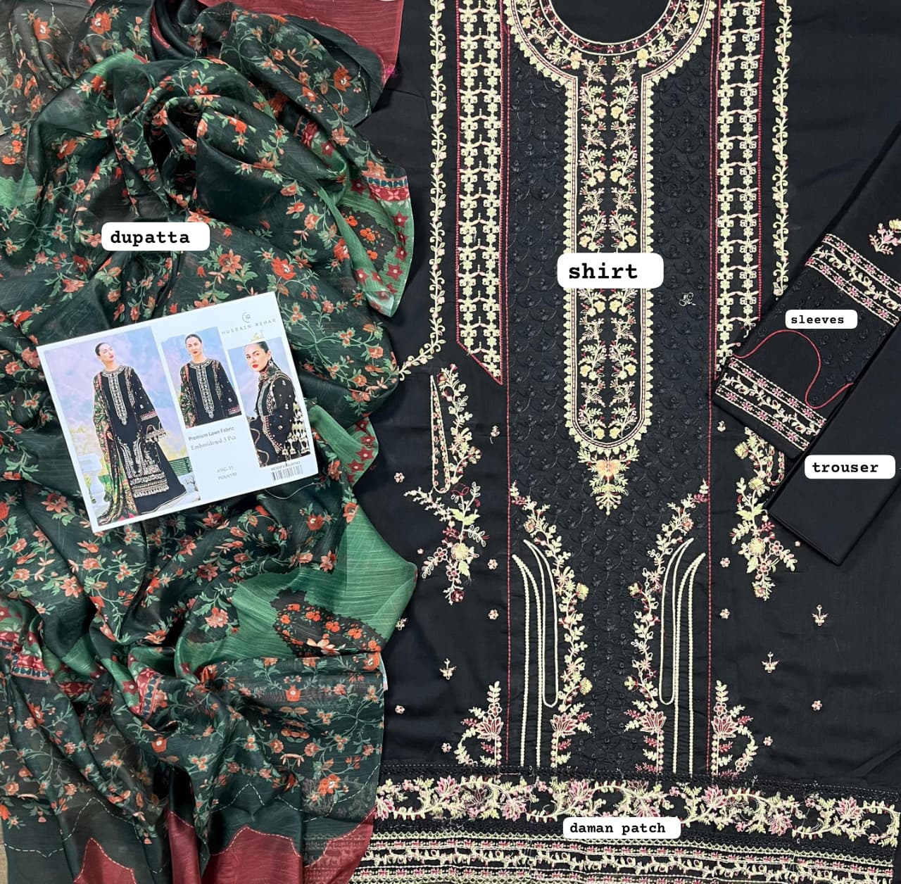 Hussain Rehar Luxury Embroidered Lawn Unstitched 3-Piece Suit for Women - Image 3