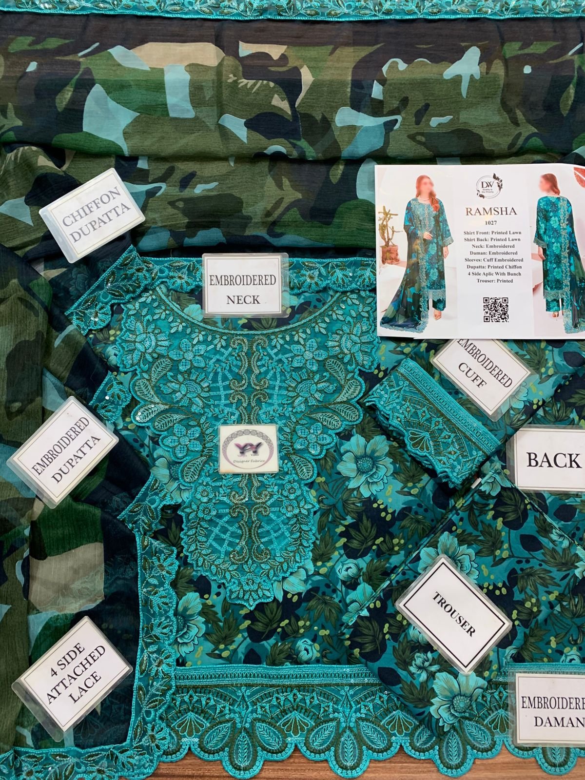 RAMSHA CHIFFON DUPATTA | Premium Lawn 3pc Unstitched | Designer Embroidery - Image 18