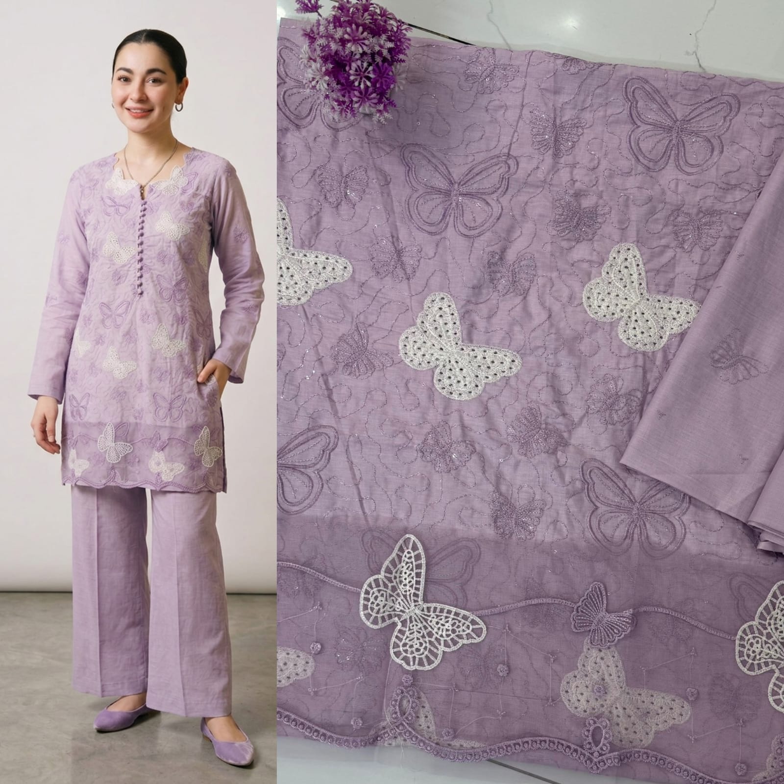 Embroidered Butterfly Lawn Suit - Image 2
