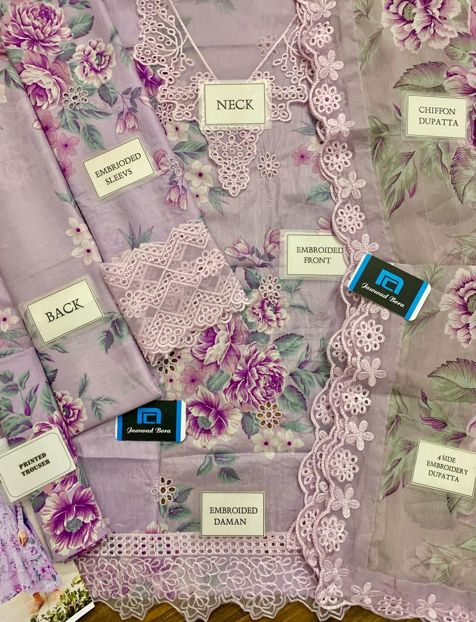 Jawwad Bora Premium Embroidered Lawn Suit with Chiffon Dupatta - Image 16