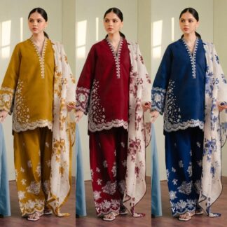 Zara Modishan Luxury Embroidered Cotton Suit with Digital Organza Dupatta
