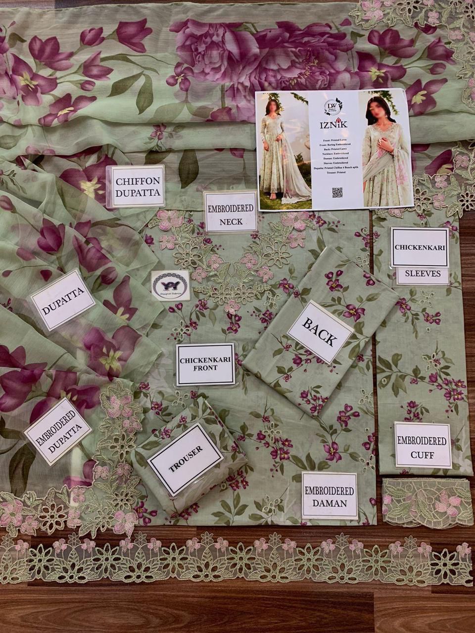Iznik Premium Embroidered Cotton Chikankari Suit - Image 5
