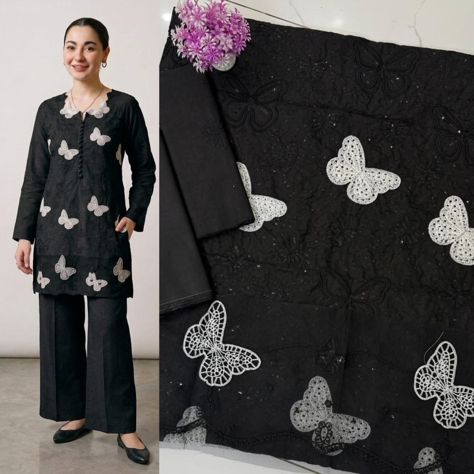 Embroidered Butterfly Lawn Suit - Image 3