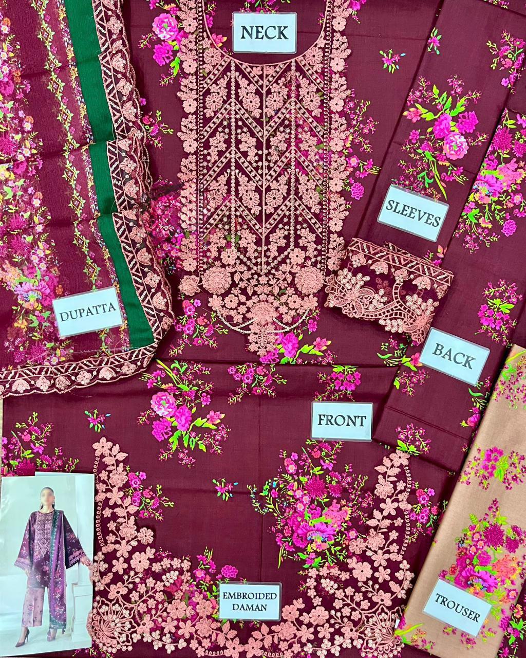 Jawwad Bora Premium Embroidered Lawn Suit with Chiffon Dupatta - Image 17
