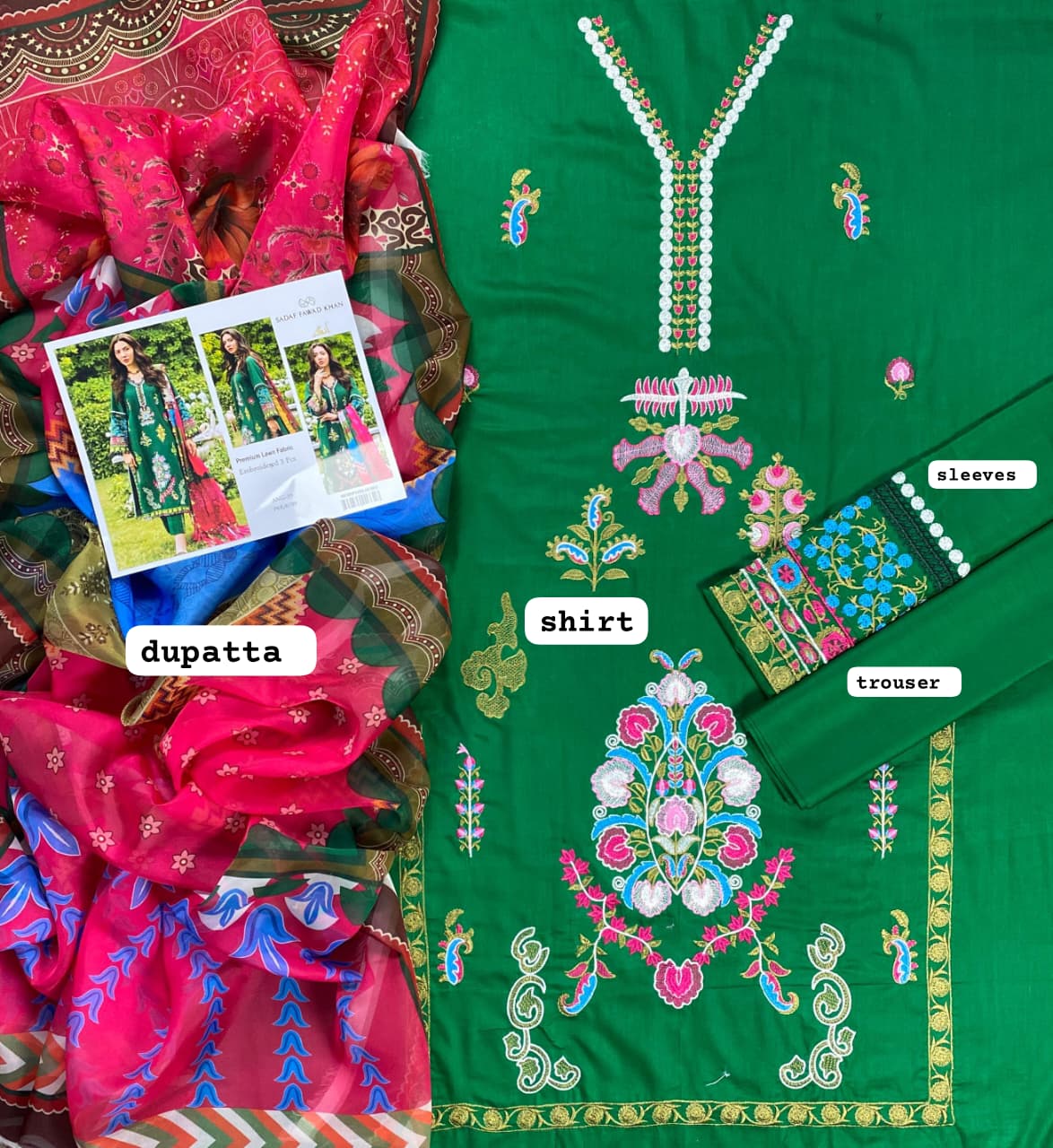 SADAFA PARWAD KHAN Premium Embroidered Cotton Chikankari Suit - Image 3