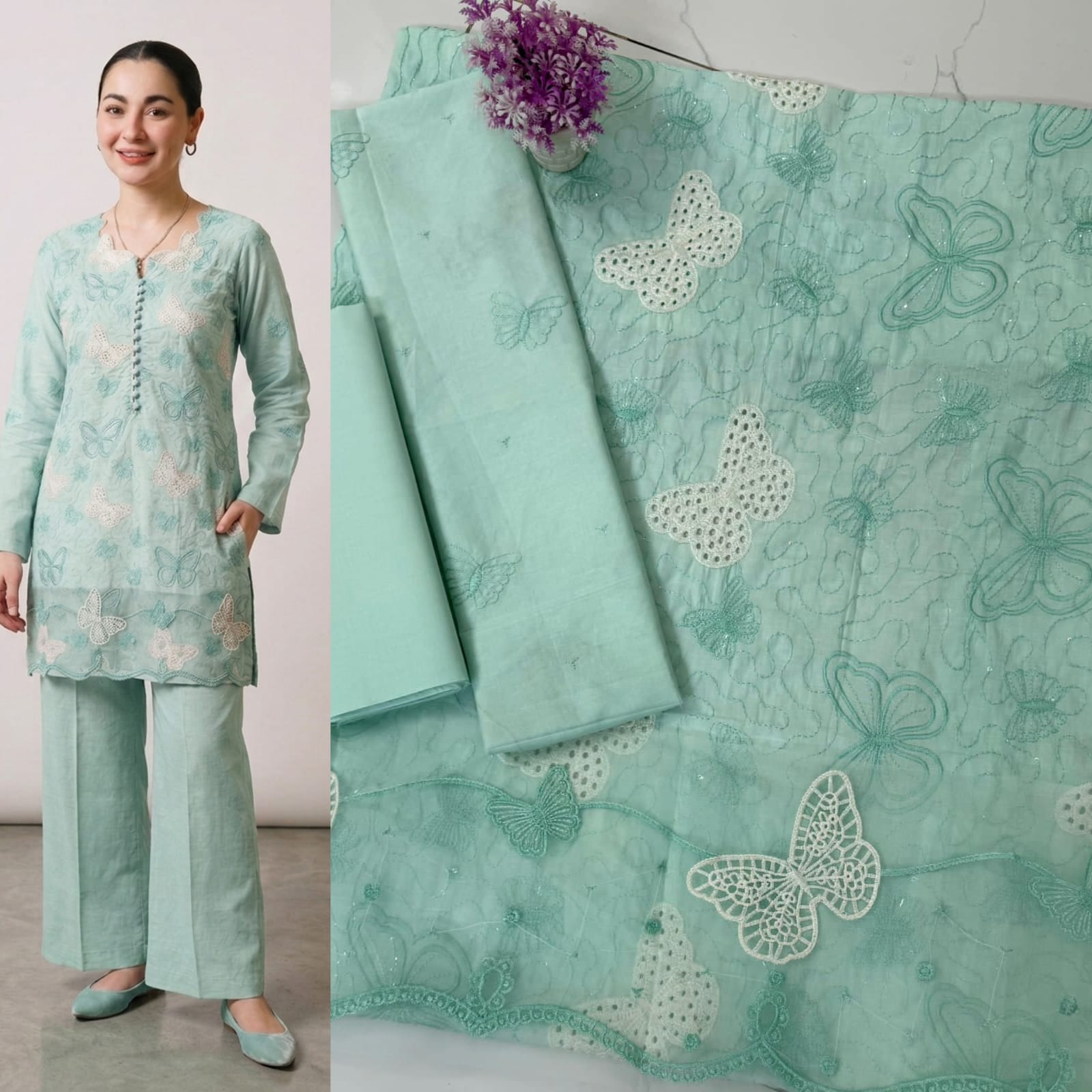 Embroidered Butterfly Lawn Suit - Image 4