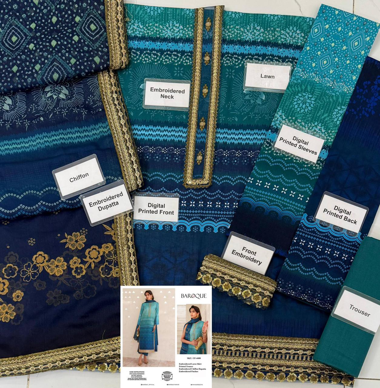 Jawwad Bora Premium Embroidered Lawn Suit with Chiffon Dupatta - Image 18