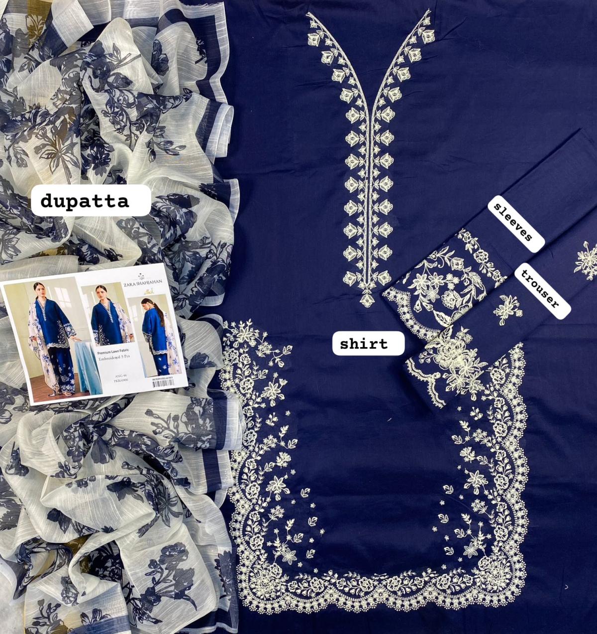 Zara Modishan Luxury Embroidered Cotton Suit with Digital Organza Dupatta - Image 3