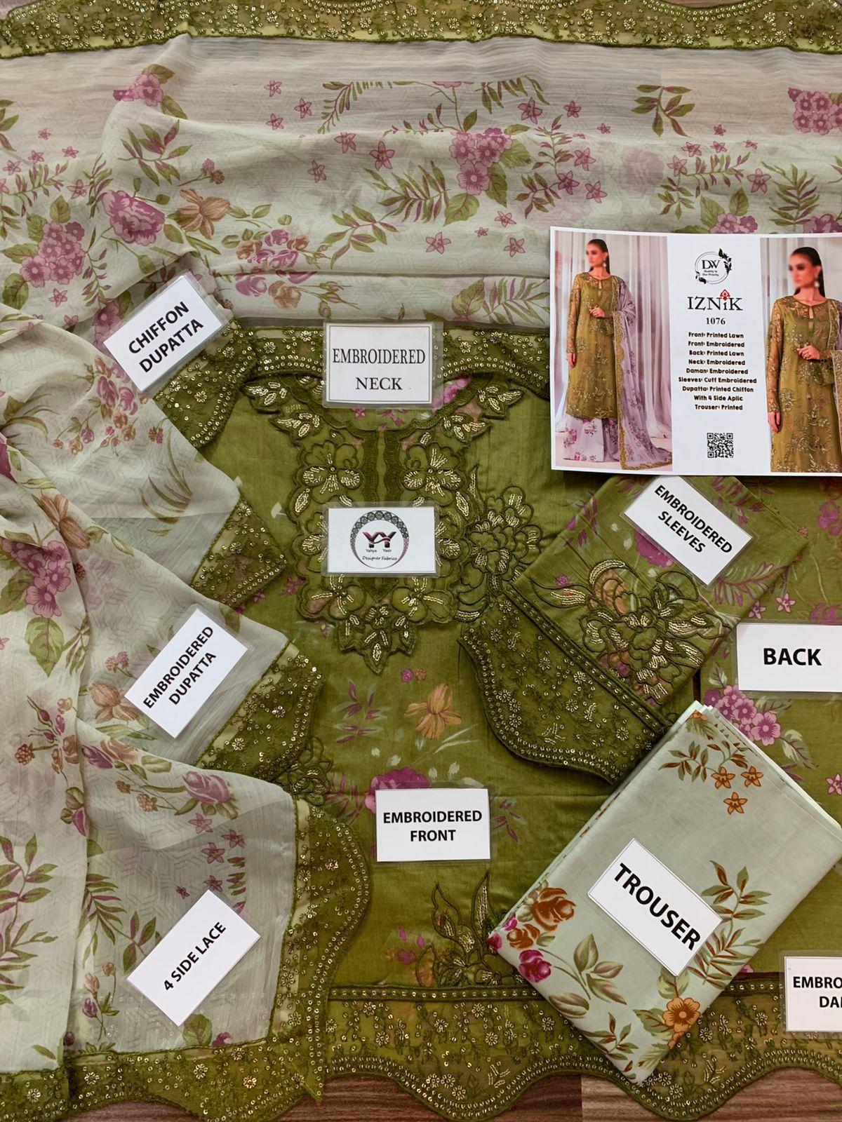 IZNIK Premium Embroidered Lawn Suit - Image 3