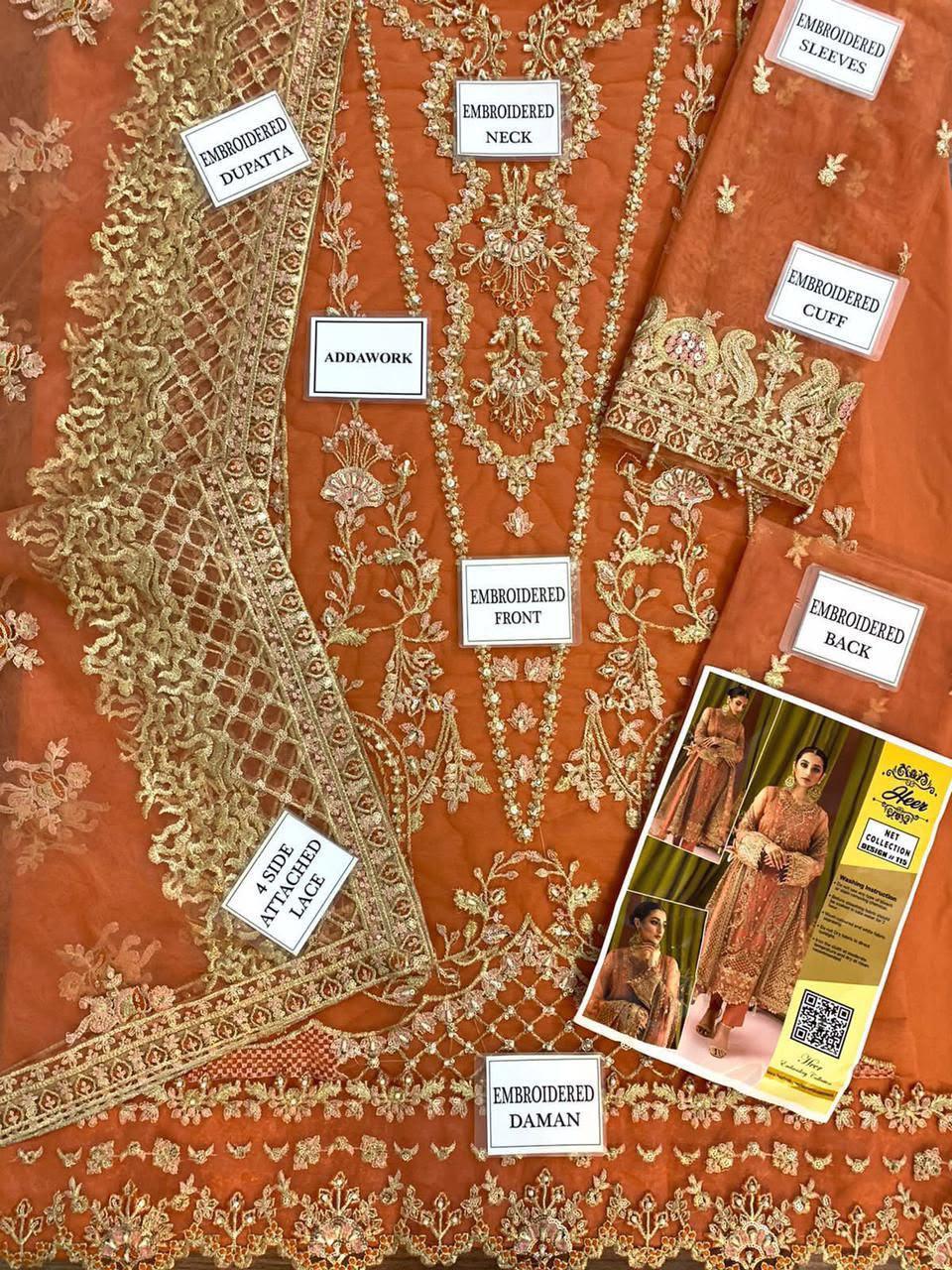 ZAHA Premium Embroidered Organza Suit - Image 7