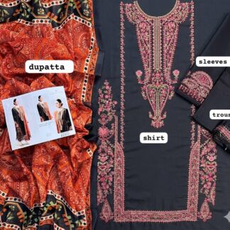 Exquisite Embroidered Velvet Suit with Jacquard Shawl