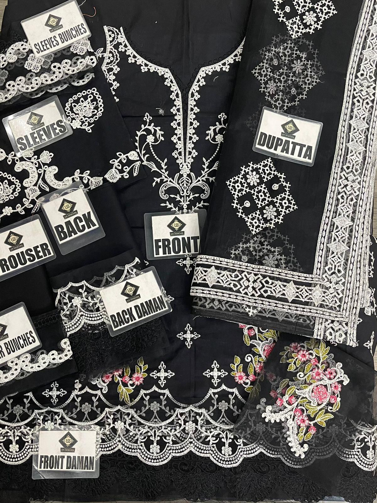 HR DESIGNER Premium Embroidered Cotton Suit with Digital Print Organza Dupatta - Image 5