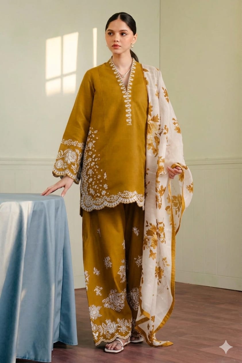 Zara Shahjahan Premium Embroidered Lawn Suit with Digital Print Dupatta - Brand & Collection Identity: Elevate your wardr