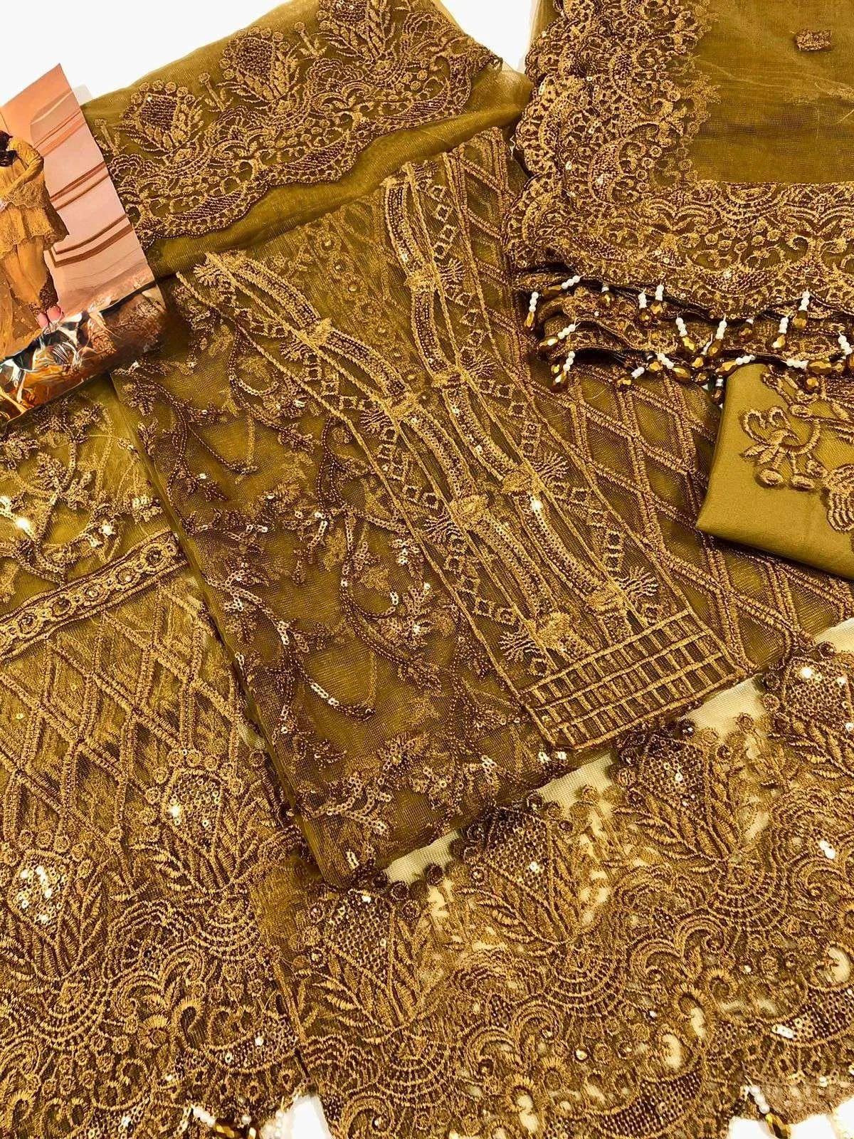 Luxurious Embroidered Net Suit with Sequin Embellishments - Brand & Collection Identity: This is a premium