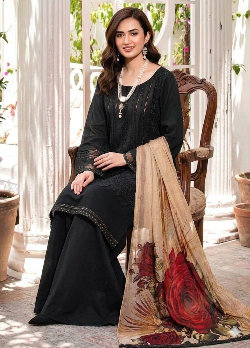 Premium Embroidered Cotton Suit with Digital Silk Dupatta - Brand & Collection Identity: Discover unparalleled elegance f