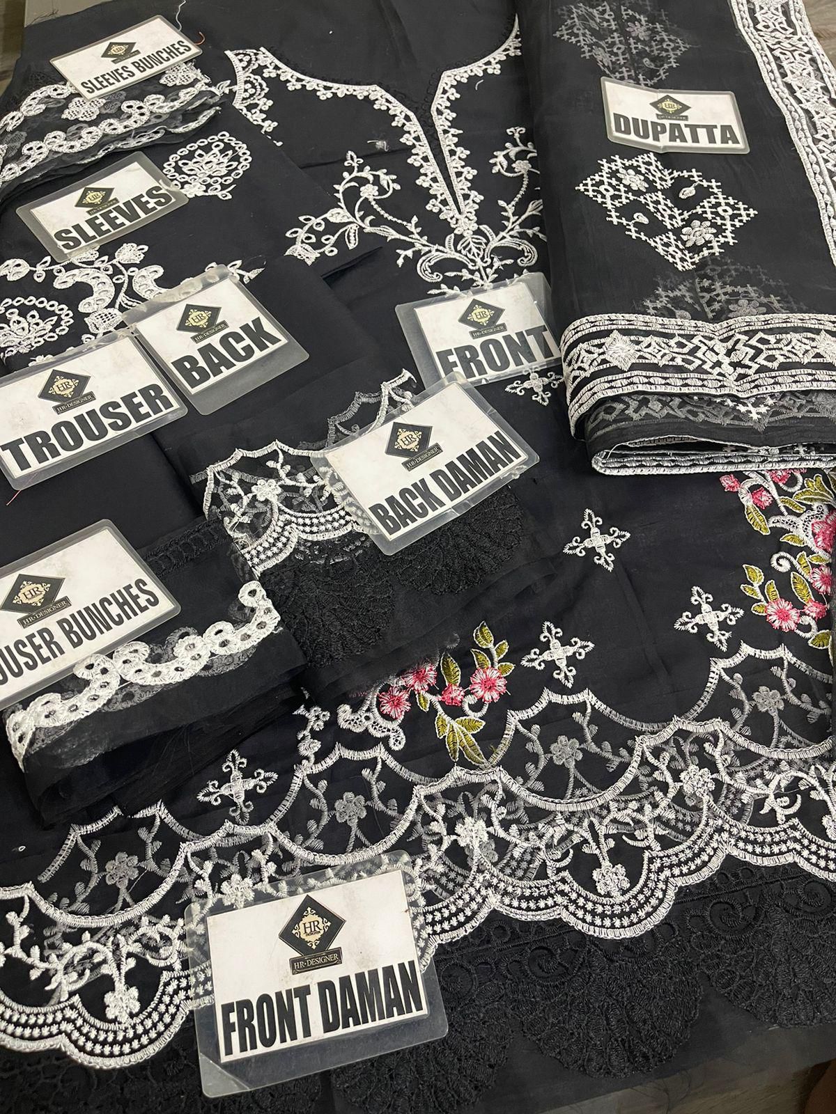 HR DESIGNER Premium Embroidered Cotton Suit with Digital Print Organza Dupatta - Fabric Quality & Premium Type: From the