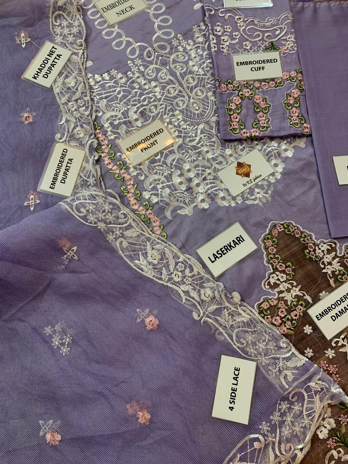 RS FABRICS Luxury Laserkari & Embroidered Khaddi Net Suit