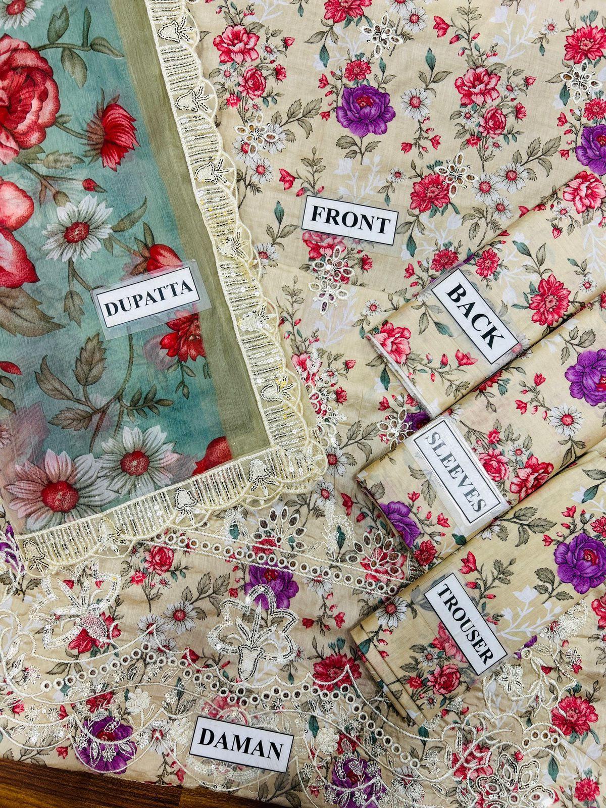 Premium Digital Printed Floral Embroidered Ladies Suit - Image 2