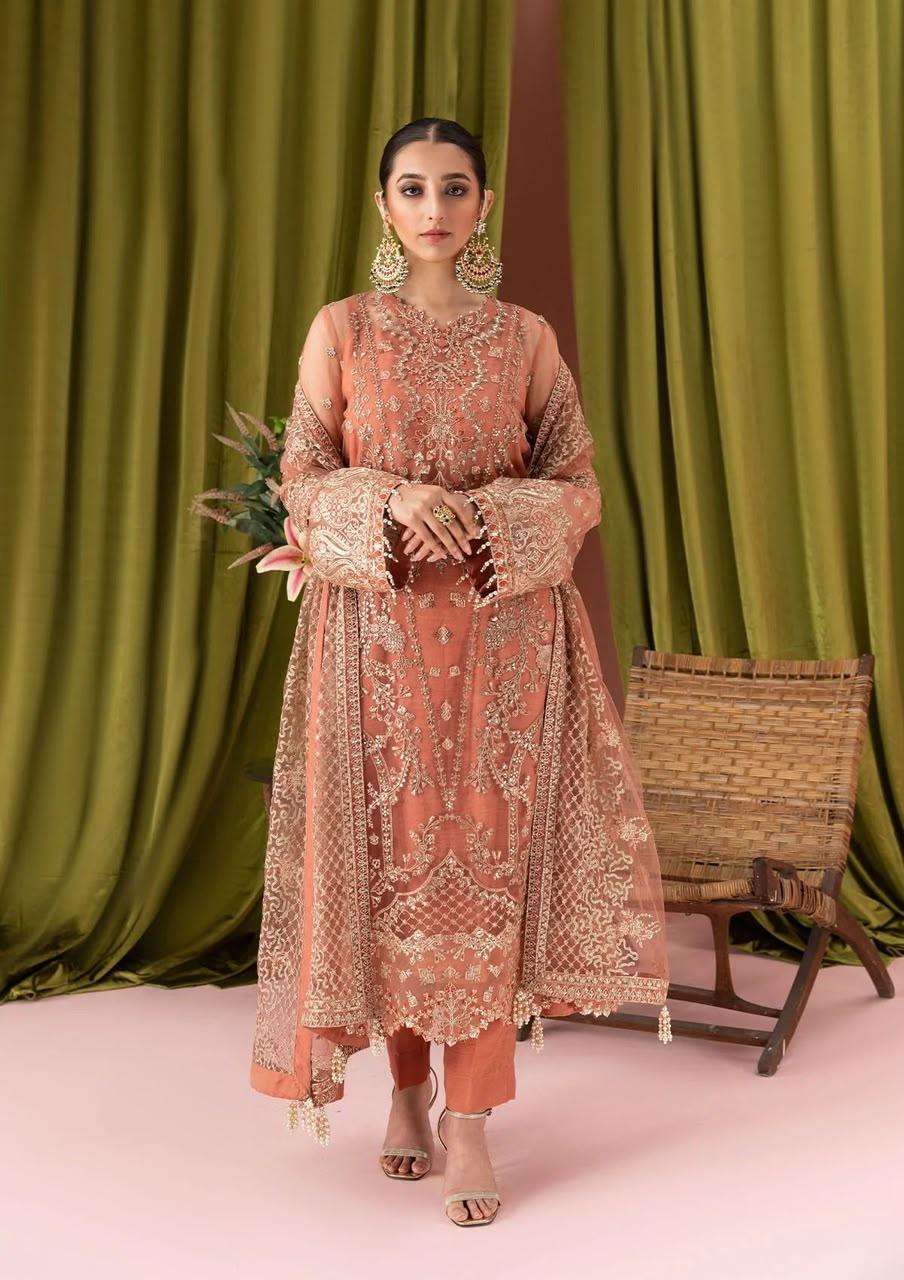 ZAHA Premium Embroidered Organza Suit - Image 2