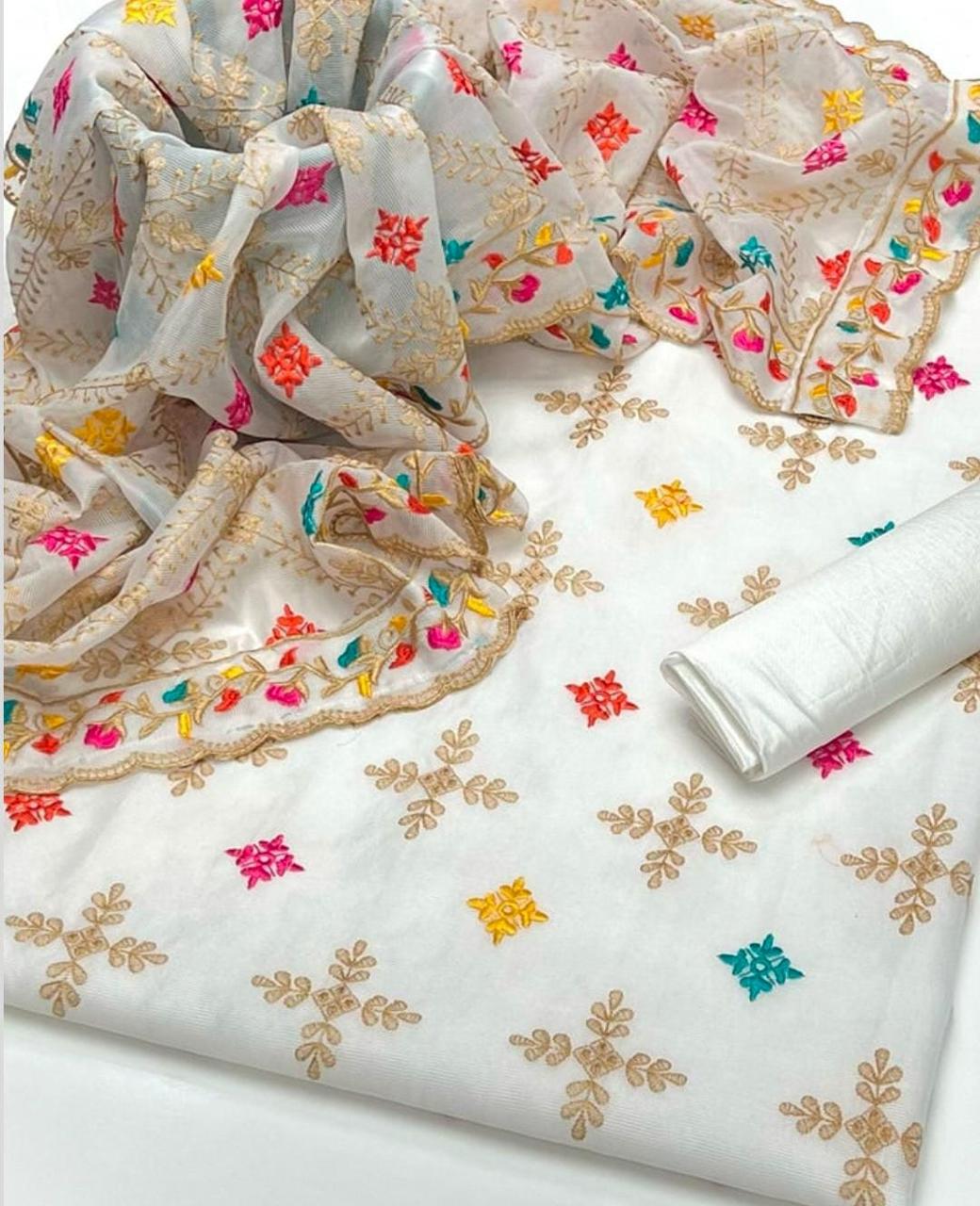 Elafa Premium Embroidered Cotton Chikankari Suit - Image 2